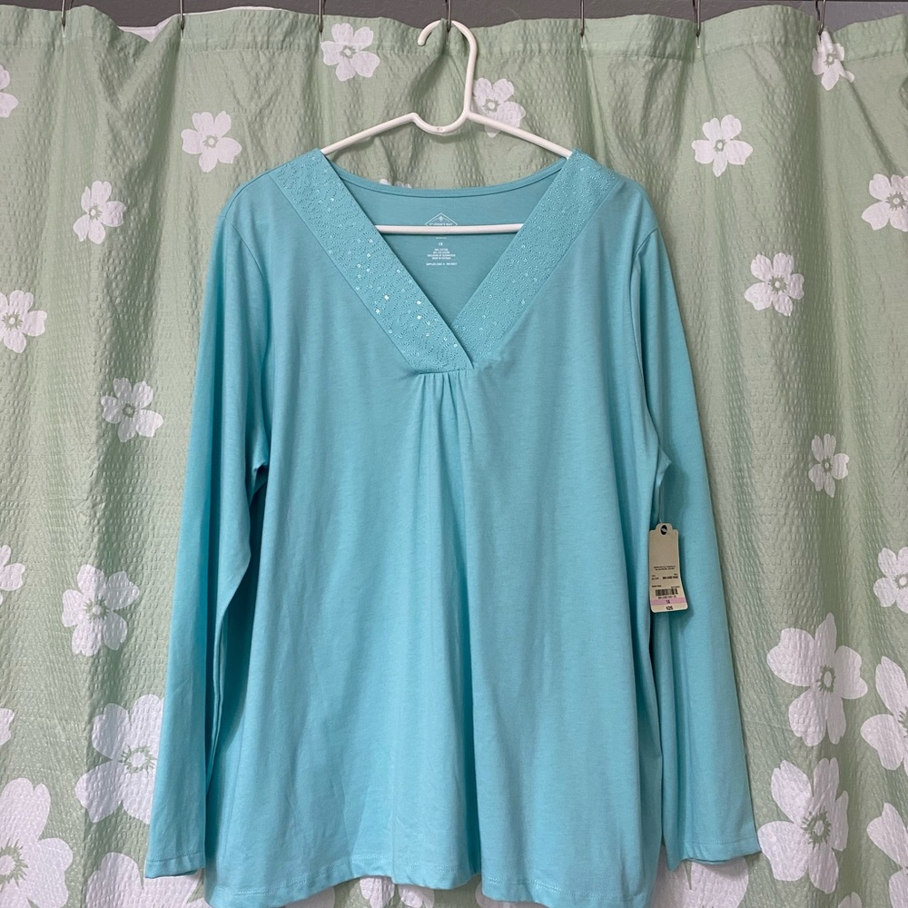 Ladies long sleeve embroidered, sequins top.
